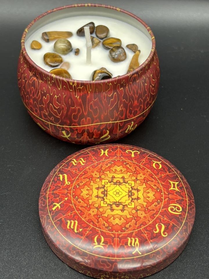 Brownie Bliss & Tiger Eye - Crystal Zodiac Tin Candle
