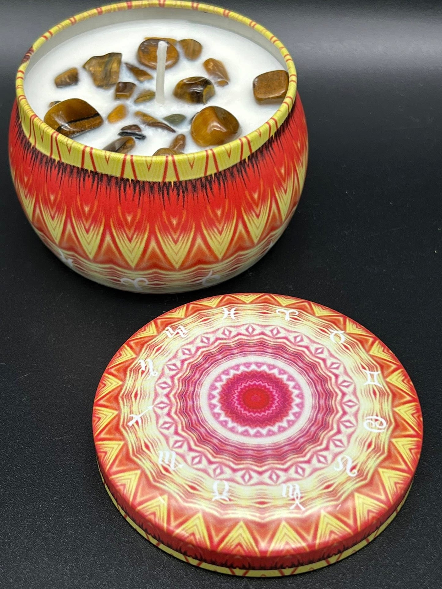 Brownie Bliss & Tiger Eye - Crystal Zodiac Tin Candle