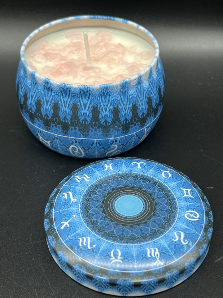 Cherry Blossom & Rose Quartz - Crystal Zodiac Tin Candle