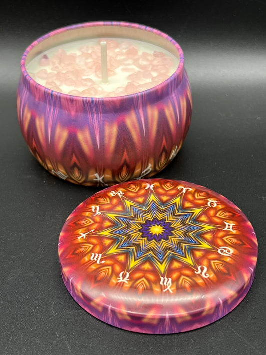 Cherry Blossom & Rose Quartz - Crystal Zodiac Tin Candle